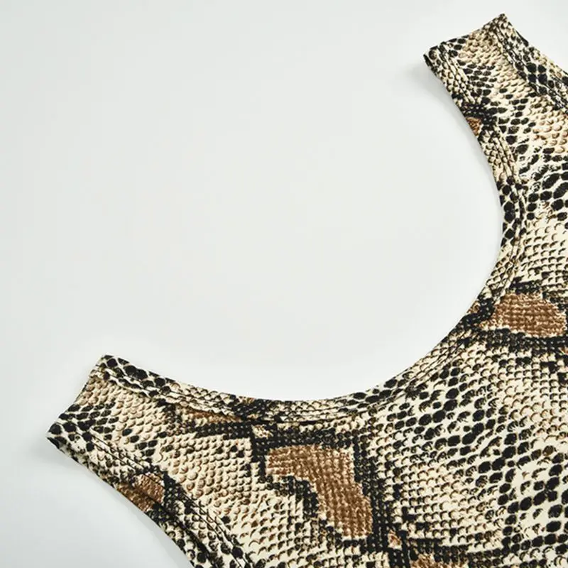 

Women Sleeveless Short Playsuit Snakeskin Print Sport Bodycon One-Piece Jumpsuit A0NF