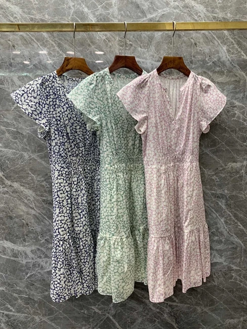 2020 Spring And Autumn New Style WOMEN'S Dress Sweet V neck Elasticity Waist Floral Printed 0320|Женские платья| |