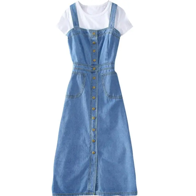 

S-5XL Women Denim Dress Summer Spring 2021 New Fashion Camisole Tank Dress Spaghetti Strap Sleeveless Cotton Long Dress Female