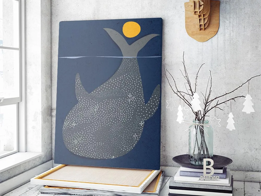 Морской плакат для серфинга печать синего Кита желтое солнце Скандинавская