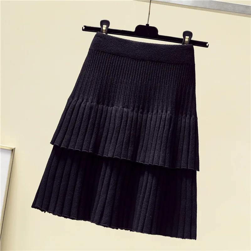Женская трикотажная плиссированная мини-юбка осенне-зимняя одежда в Корейском