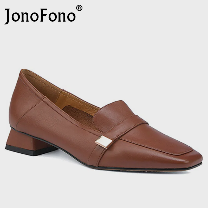 

JonoFono 2022 Women Real Leather Flats Shoes Low Heels Metal Decoration Slip On Shallow Office Lady Female Footwear Size 34-40