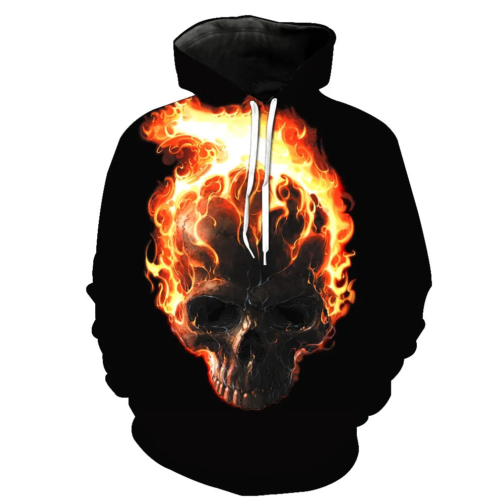 

CNUUIKOOEK Sweatshirts Men's 3D Flame Skull Printed Hooded Pocket Pullover Hoody Fashion Hooded Men's Hoodies