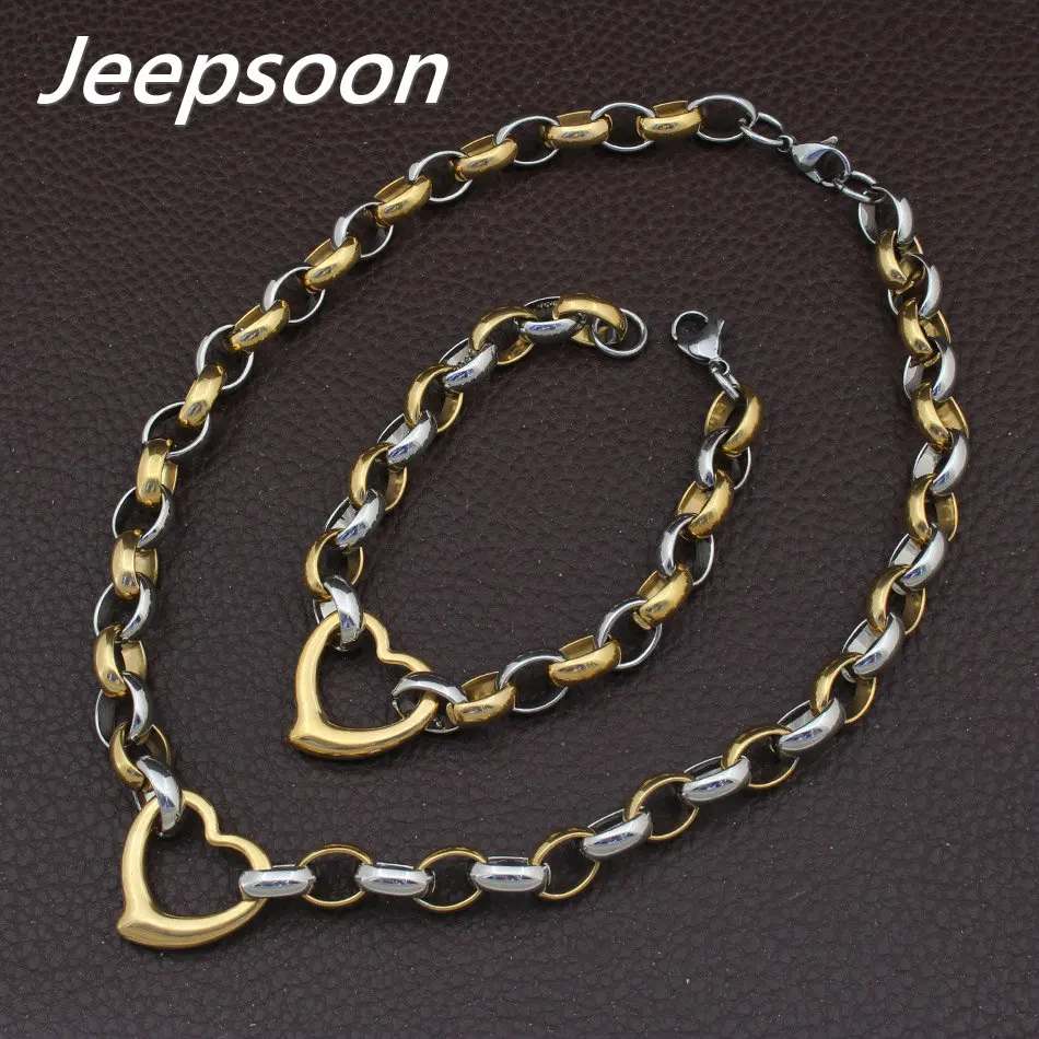 

Women's Stainless Steel Vintage Jewelry Love Silver And Gold Color Bracelet Necklace Sets For Woman SGEAAZCF1