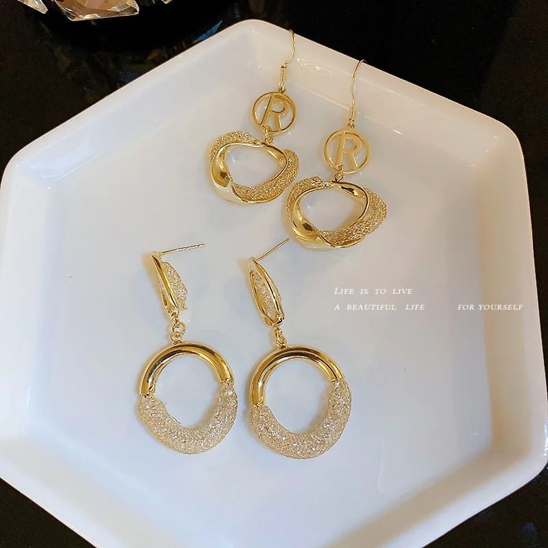 

925 Silver Needle Crystal Mesh Earrings for summer, stylish circle Hook earrings, Long personality earrings for women