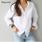 Женская офисная блузка с отложным воротником, Повседневная белая Свободная рубашка с длинным рукавом, модель 2021 50 на осень, 3496