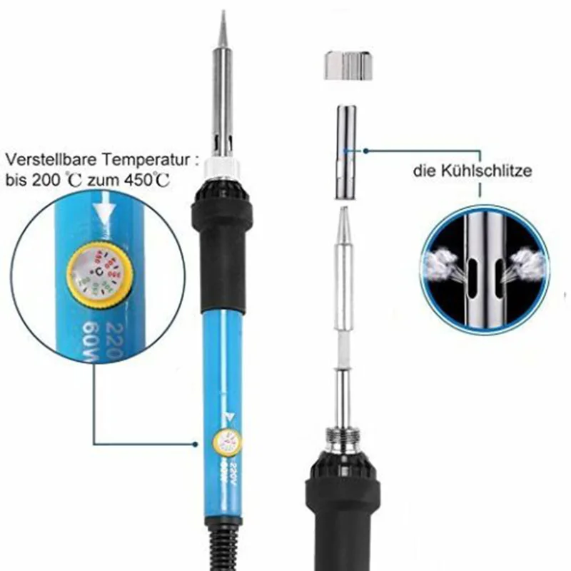 

60W 220V 110V Electric Soldering Iron Set Tool Kit Solder Wire Tips Stand ANDF889