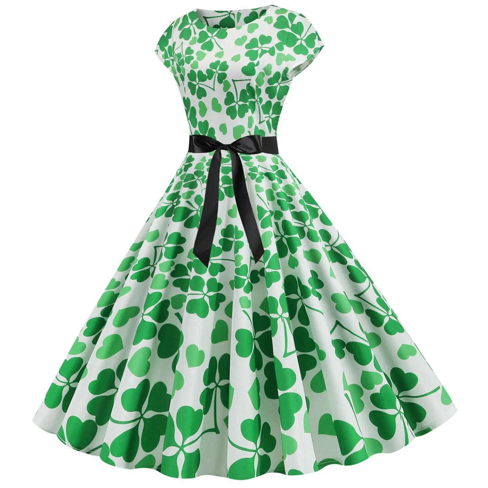 Женская обувь в ретро стиле с О образным вырезом узором клевера короткими