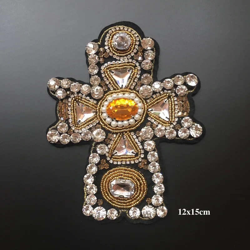 Большой крест ручной работы фотоэлемент для шитья одежды нашивки из бисера