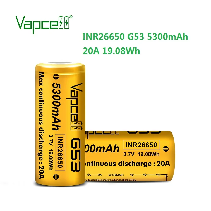 Оригинальный перезаряжаемый литий ионный аккумулятор VapCell 26650 5300 мАч 20A G53 высокой