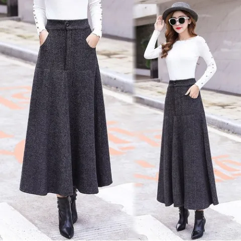 Осенне-зимняя шерстяная юбка 2020 элегантная винтажная полосатая длинная Офисная