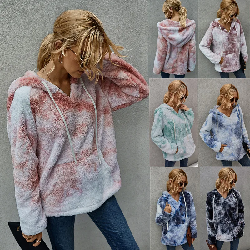 

Women Tie Dye Hooded Sweatshirts 25 Colors Plus Size Zipper Pullovers Sweatshirt Korean Plaid Leopard Fleece Plush Hoodie Femme