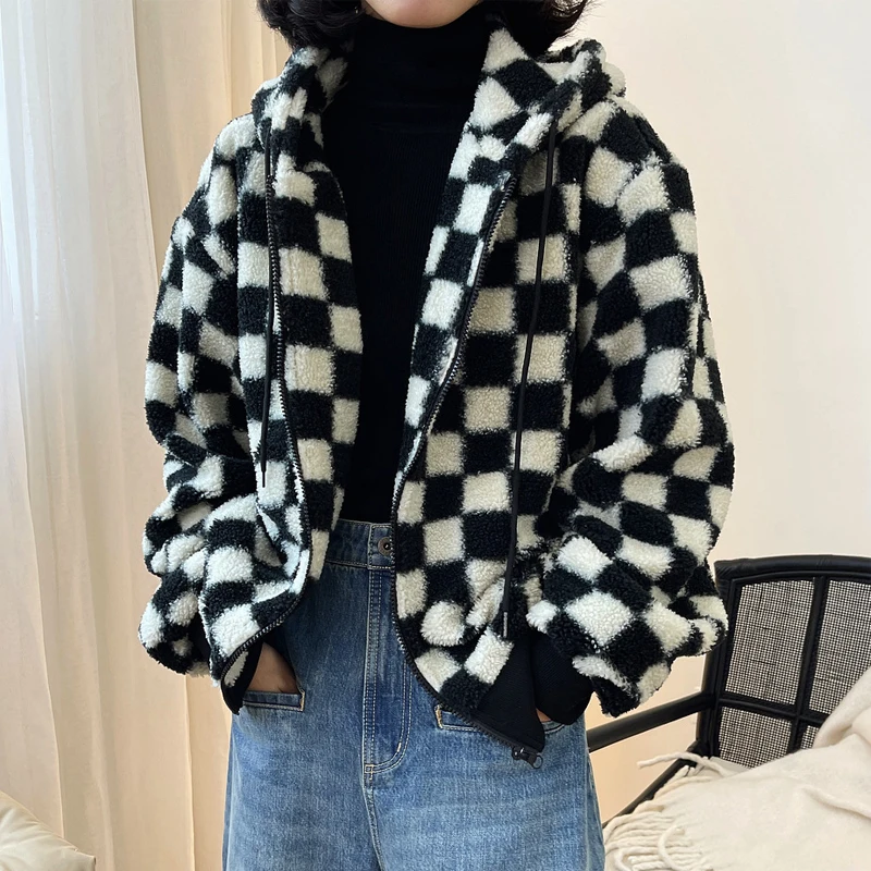 

Winter Women's Casual Plaid Loose Hooded Sweatshirt