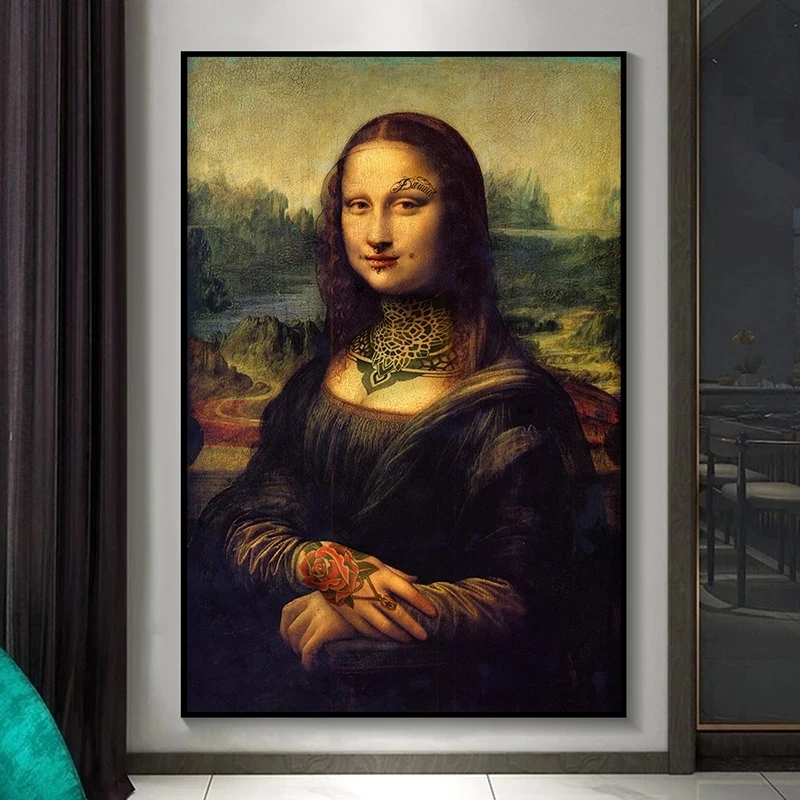 

Funny Art Getatoeëerde Mona Lisa Canvas Painting Slecht Meisje Poster Hd Prints Da Vinci Beroemde Pictures Wall Art Home Decor