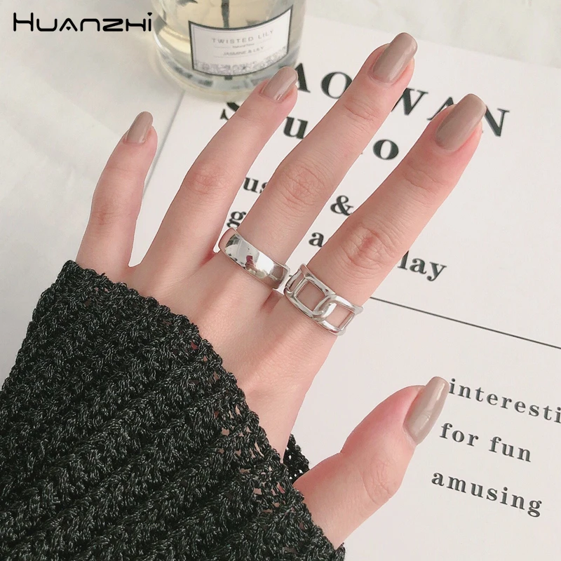 HUANZHI 2020 минималистичный дизайн цепи посеребренные полые ретро Регулируемые