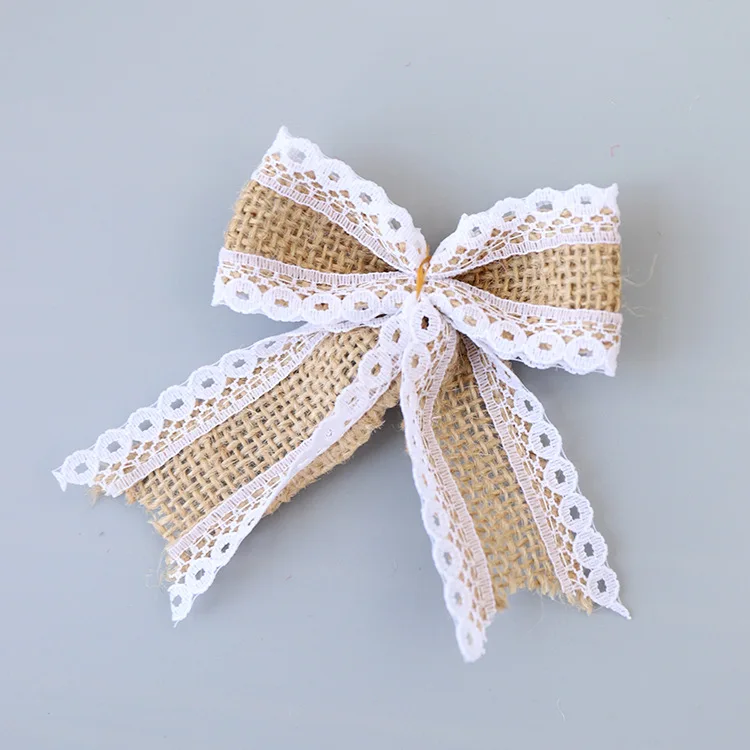5 шт. галстуки-бабочки из натурального джута с белой кружевной отделкой | Дом и сад