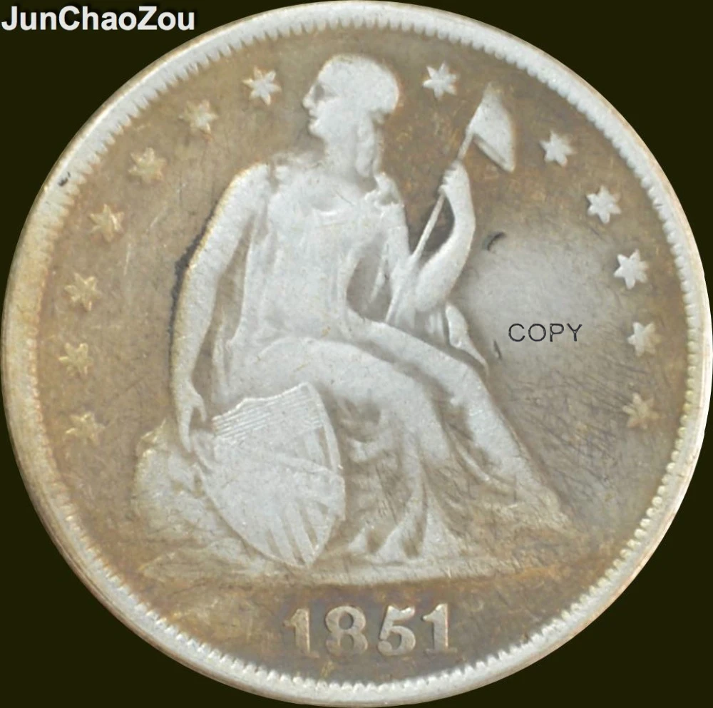 Соединенные Штаты 1851 свобода сидение латунь серебряное покрытие одна