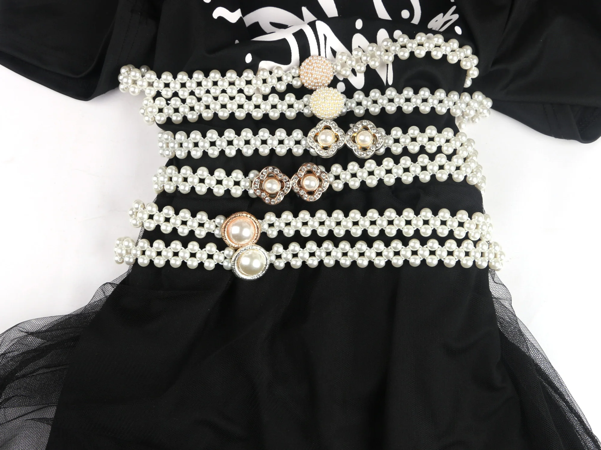 

Elasticity White Pearl Belt for ladies silver/gold beads hook Rhinestone strass buckel rubber band Weave access Waist Decorative