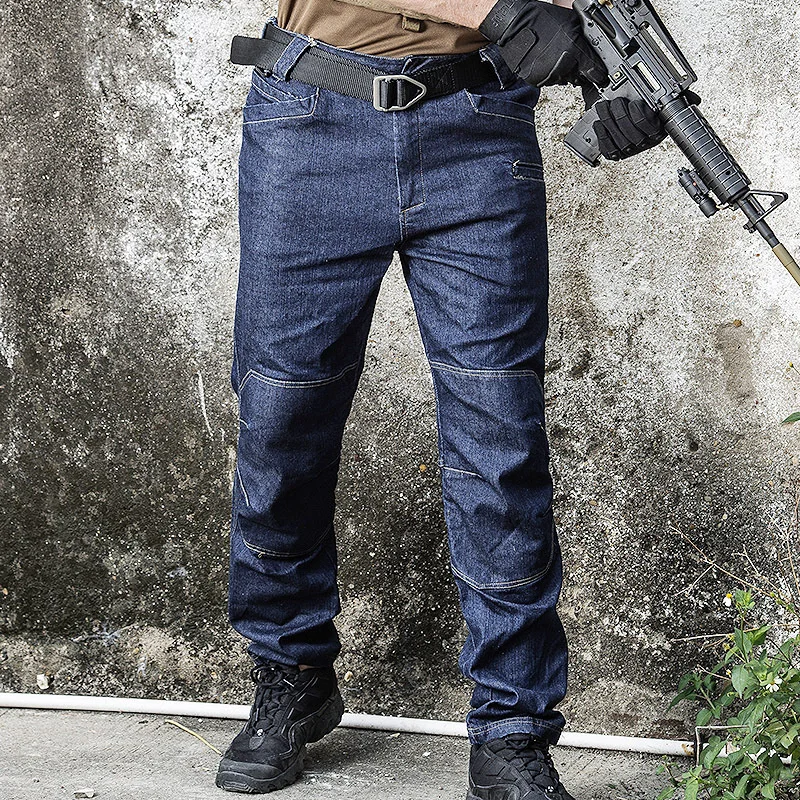 Outdoor Tactical Pants Loose Straight Tube Multi Pocket Secret Service Trouser Stretch Slim Fitting Uniform Soldier Hiking Jeans | Спорт и