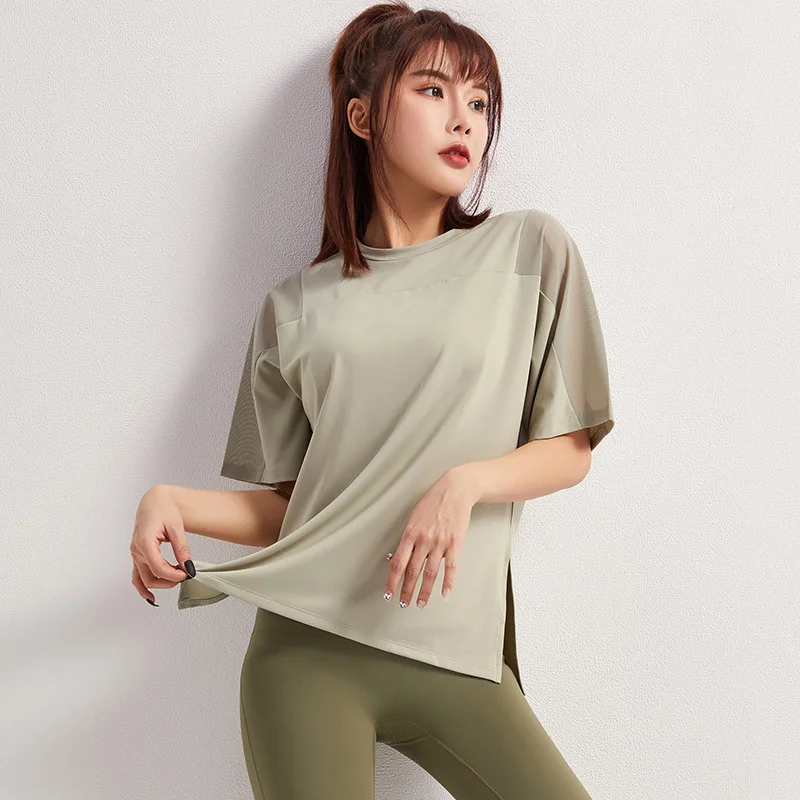 

Golf Shirt Fitness Clothing New Sportswear T-shirt Women's Short Sleeve Loose Shoulder Mesh Fitness Jacket Running Quick-dry