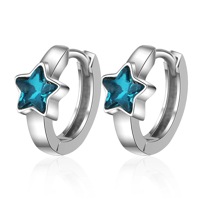platinum plated JYouHF корейский модный обруч со звездочками серьги для женщин девушка 925 серебро синяя кристаллическая серьга вечерние ювелирные изделия Kolczyki Damskie - Metal Color: platinum plated