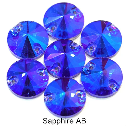 Sapphire AB Красочные стразы круглые пришивные стразы с плоской задней стороной круглый стакан Rivoli стразы Украшения для свадебного платья E7050 - Цвет: Sapphire AB