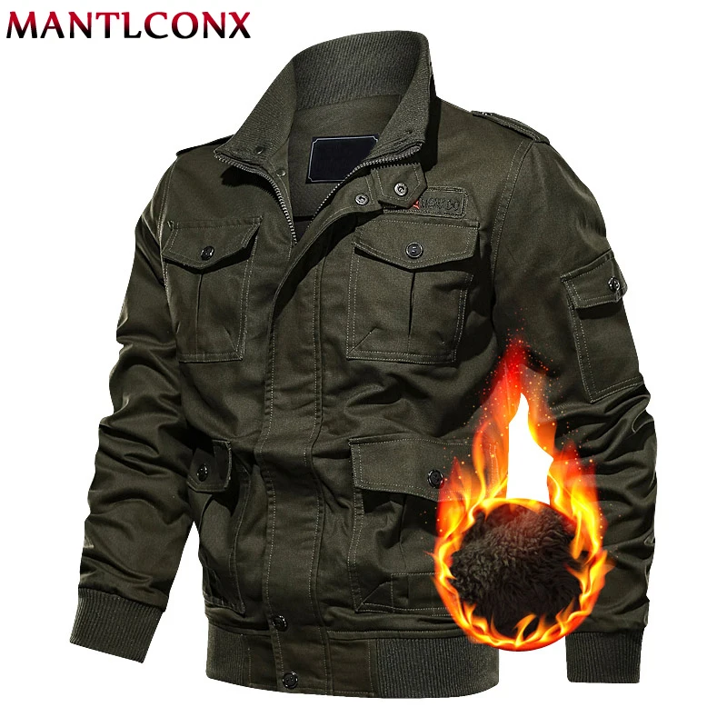MANTLCONX военная куртка-бомбер для мужчин зимняя повседневная мужская куртка однотонная верхняя одежда пальто на молнии мужское ветрозащитное пальто 6XL