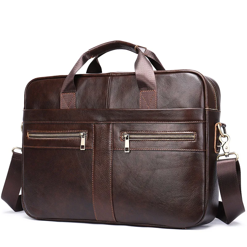 

Men's Handbag for 14'' Laptop Genuine Leather Briefcase Large Capacity Shoulder Crossbody Bags Office Business Tote for Document