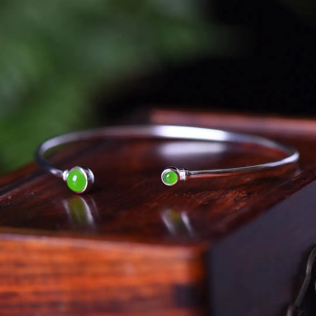 

Natural 925 Silver Inlaid Hetian Jade Egg Noodle Bracelet