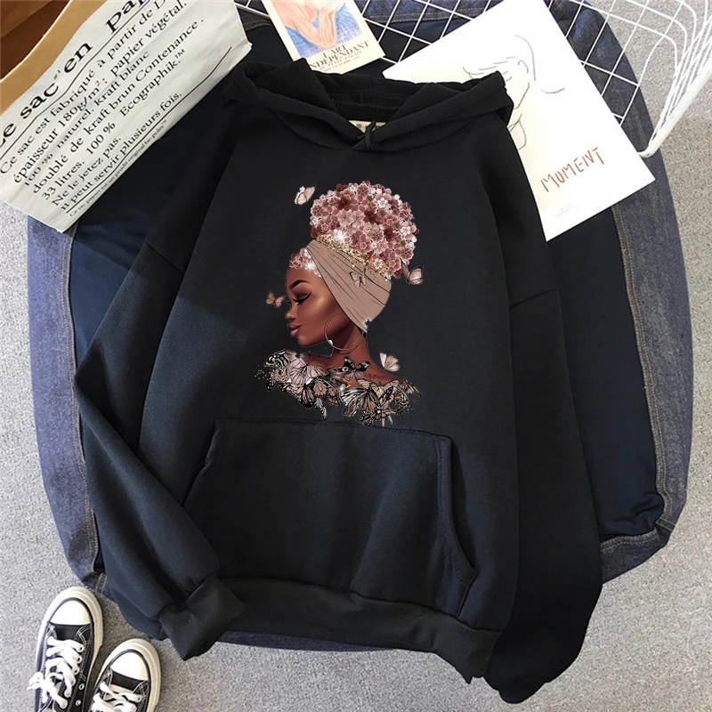 

Melanin Poppin hat sweatshirt women black girls printed funny hoodies women Streetwear femme cute feminist hoodie oversize