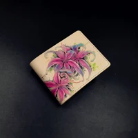 hand made short wallets romantic violet flowers purses women men clutch vegetable tanned leather thin cowhide card holder