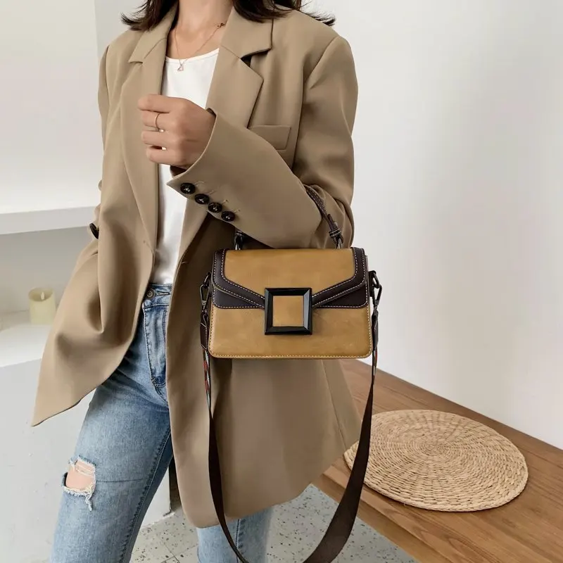 

2020 Autumn Retro Small Square Bags For Women Fashion Popular Panelled PU Leather Shoulder Bag Luxury Designer Ladies Handbags