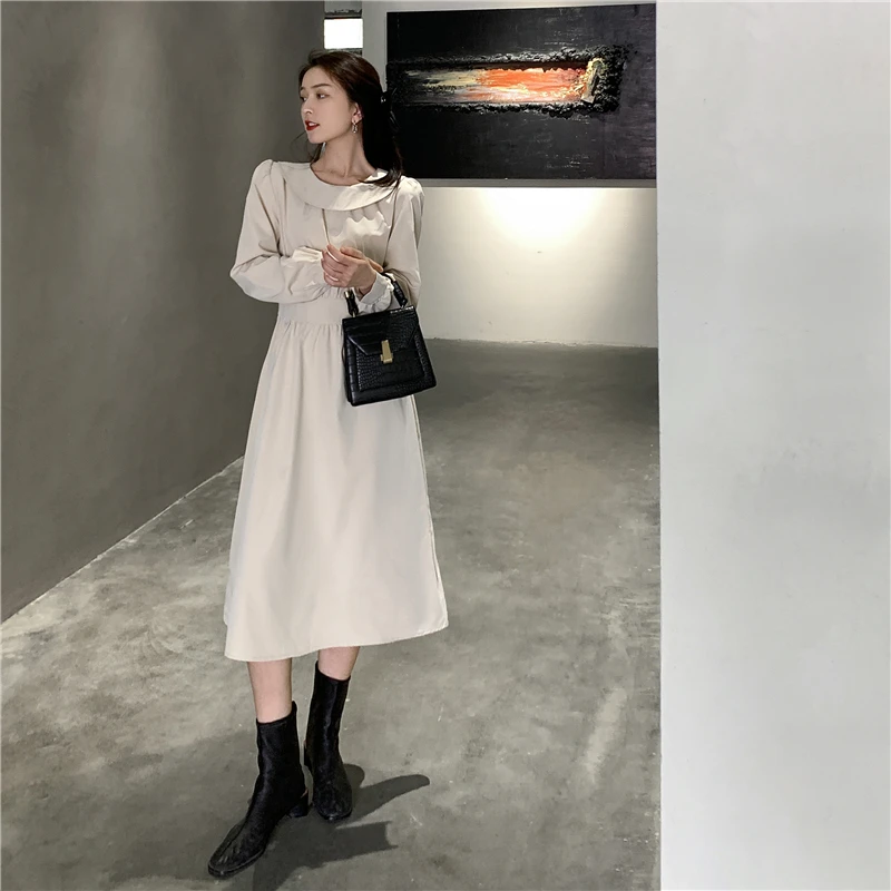 

Make the new spring and summer ~ French temperament dress closed show thin waist long long sleeve skirt