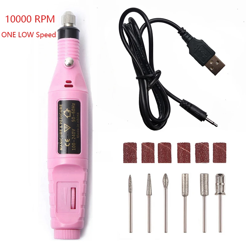 10000 set pink 1 Набор мощная профессиональная электрическая машинка для маникюра, ручка для педикюра, пилочка для ногтей, инструменты для ногтей, 6 бит, дрель для ногтей, оборудование - Цвет: 10000 set pink