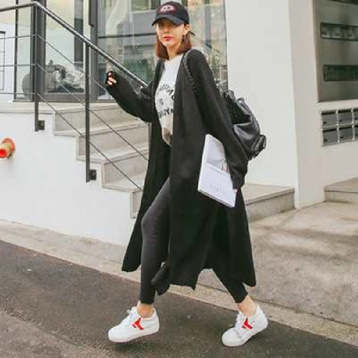 Повседневная Уличная одежда длинный свитер с рукавами фонариками в Корейском