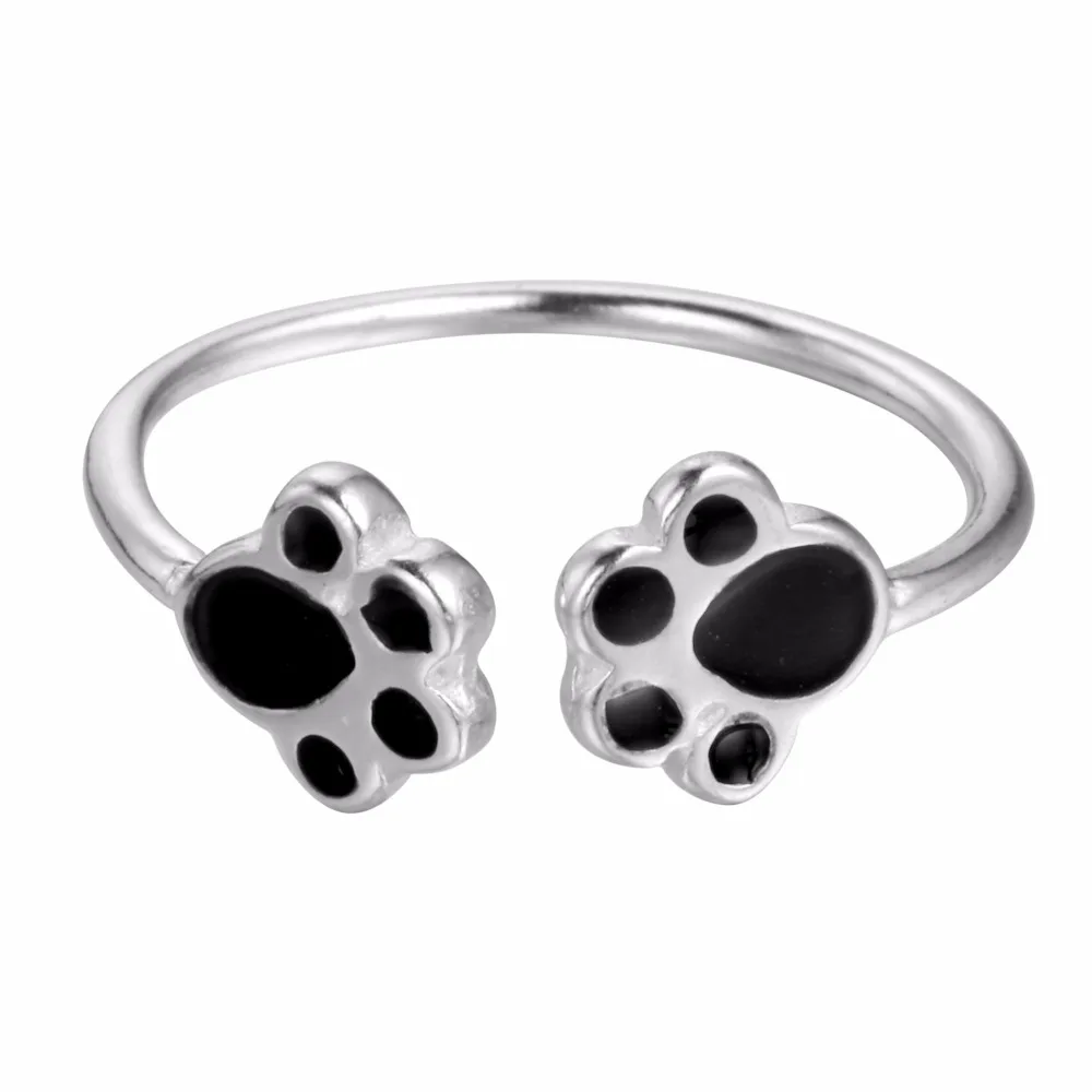 Кольца с милыми животными Открытое кольцо двойной лапой щенка для женщин и