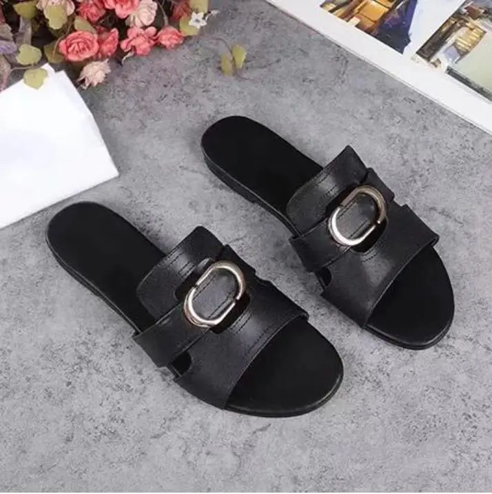 

2021 Sell Well High Quality Women Summer Genuine Leather Sandals Beach Slide Fashion Scuffs Slippers Shoes Size EU 35-41 With Bo