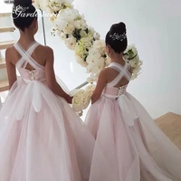 glitter pink flower girl dresses criss cross ribbons wedding party dress bow sashes shiny celebrity dresses princess dress