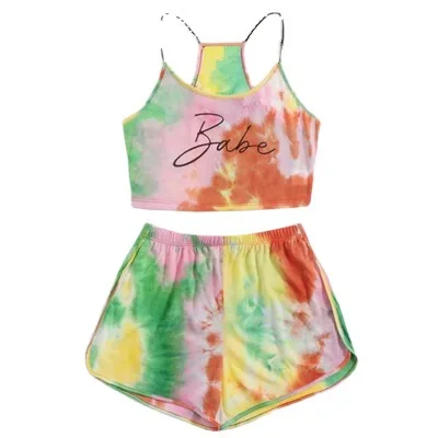 

2021 Summer New Arrival Women Fashion Short Sets Camis Two Pieces Sports Beach Vacation Suits Tie Dye Print