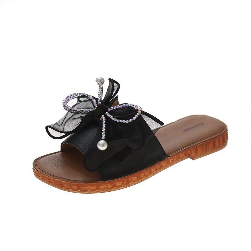

Slippers Casual Lace Beach Shoes Glitter Slides Slipers Women Butterfly-Knot Luxury Sabot Flat Summer Jelly 2021 Fabric Rubber C