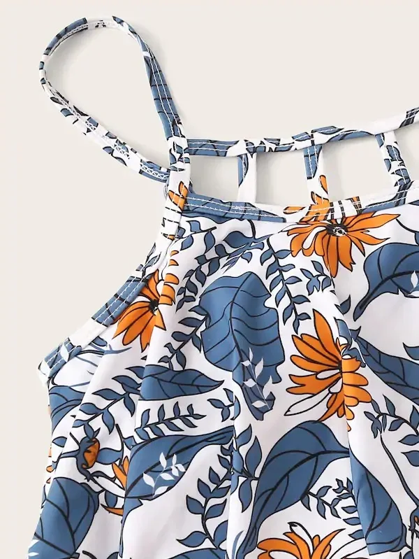 Swimwear Women Sunflower Print Ruffle Two Piece Swimsuit Female Halter Bathing Suit Beach High Waist Swimwear Banador Mujer