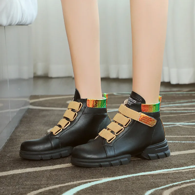 Женские ботильоны с круглым носком ASUMER черные классические ботинки на плоской