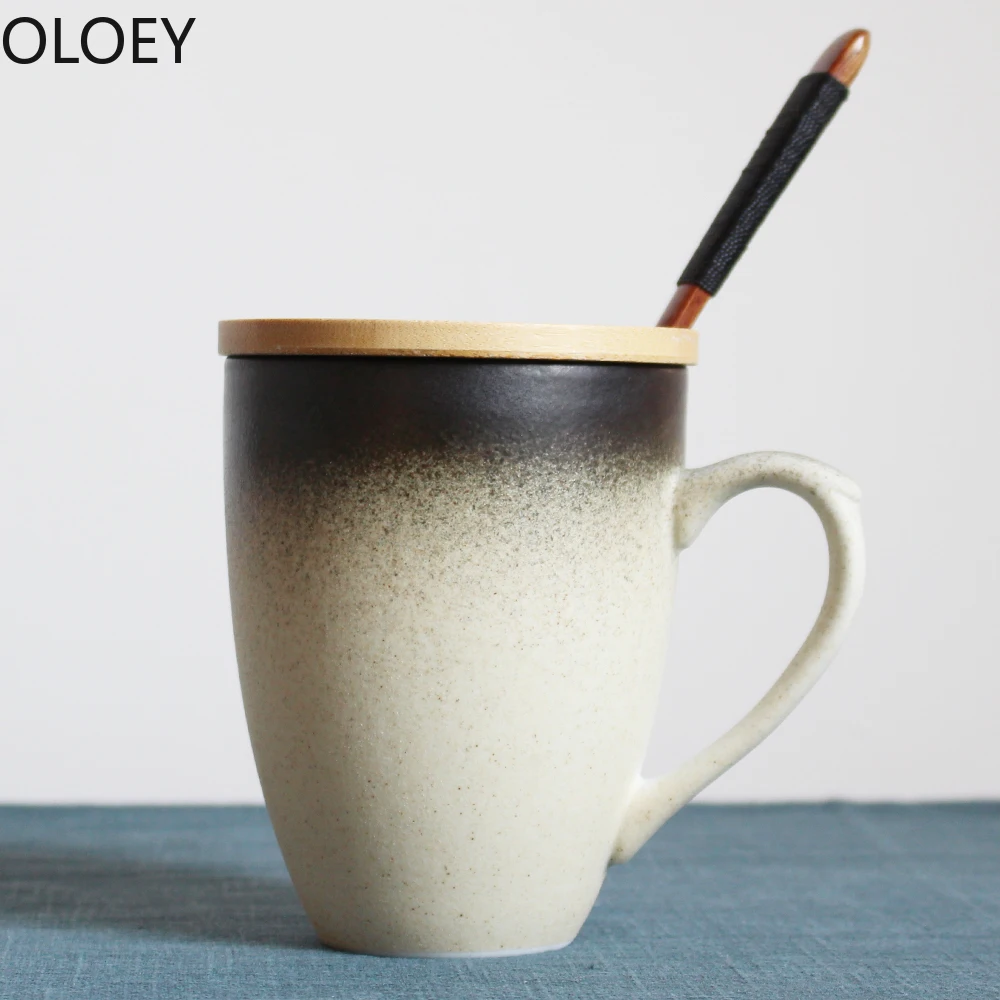 Ретро японская кофейная кружка креативная с ложкой ручная керамическая чашка