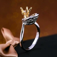 new fashion womens two color crown with zircon ring round cut silver color jewelry size 6 10