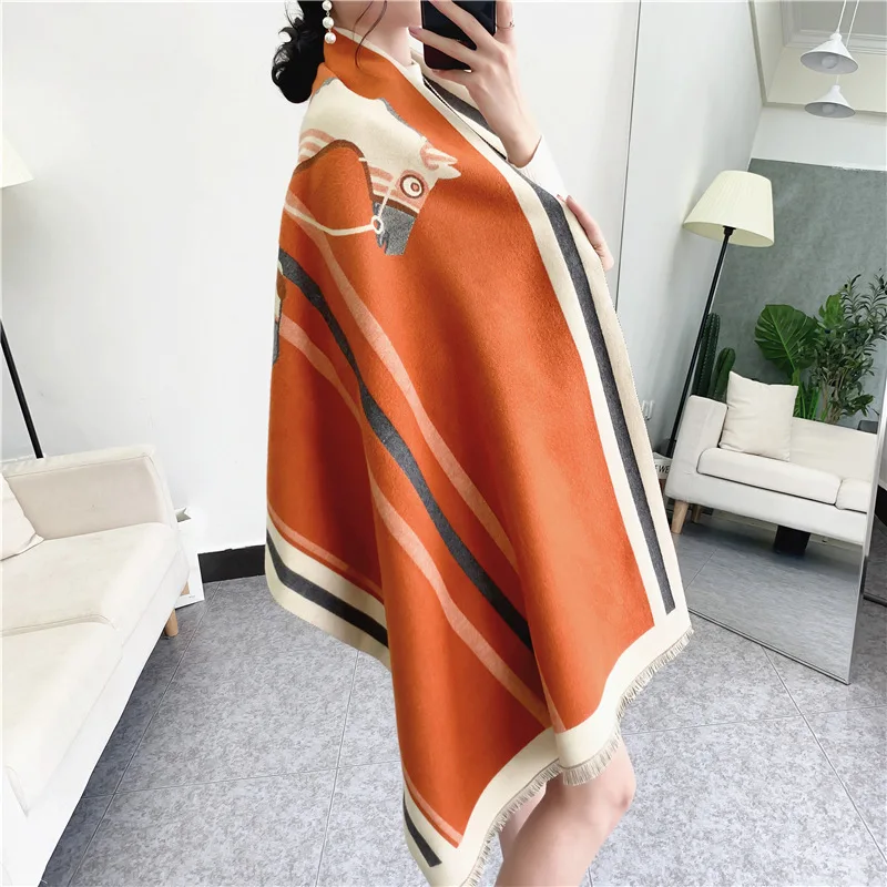 

Luxury Winter Cashmere Scarf Women 2020 Design Warm Pashmina Blanket Horse Scarves Female Shawl Wraps Thick Foulard Bufanda