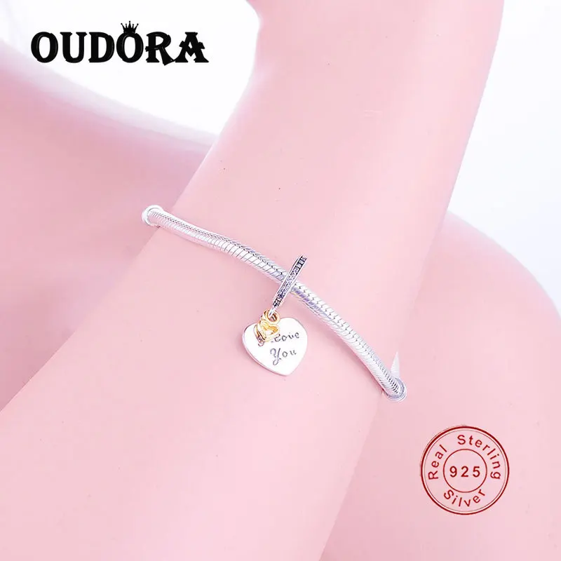 

Fit Original Pandora Charm 925 Sterling Silver Bracelet I Love you Heart Dangle Charms Beads Fashion DIY Jewelry Berloque Making