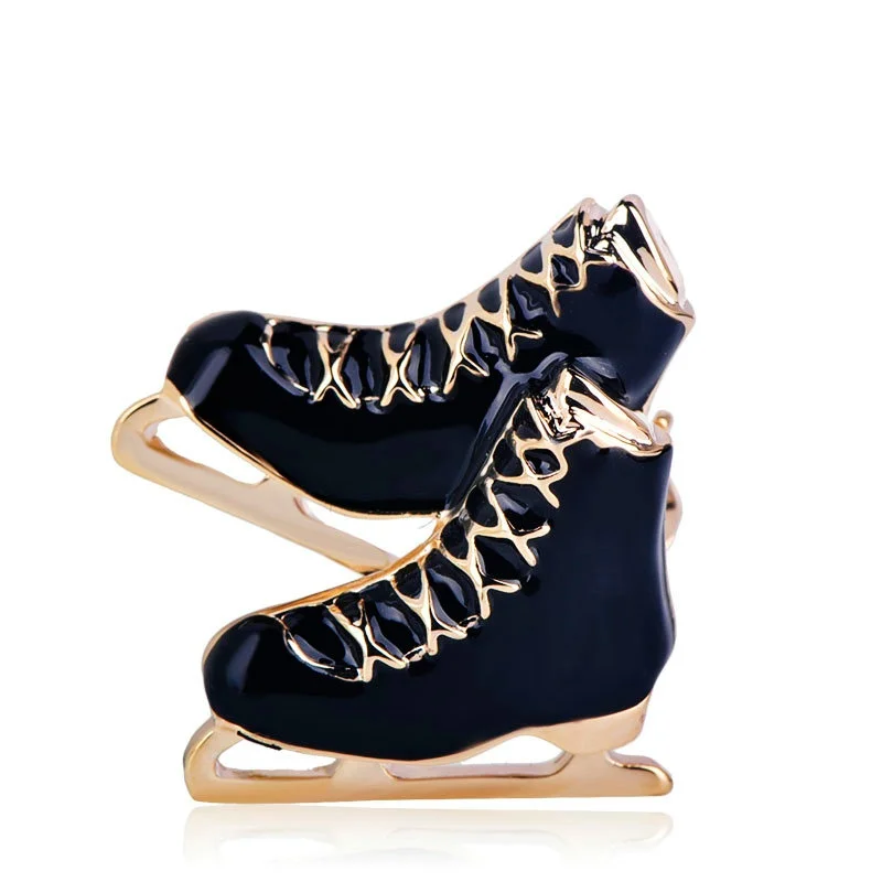 

OI New Fashion Black Roller Skates Brooch Pin Sleigh Shoes Shape Brooches Enamel Gold Color Jewelry for Boys Girls Accessories