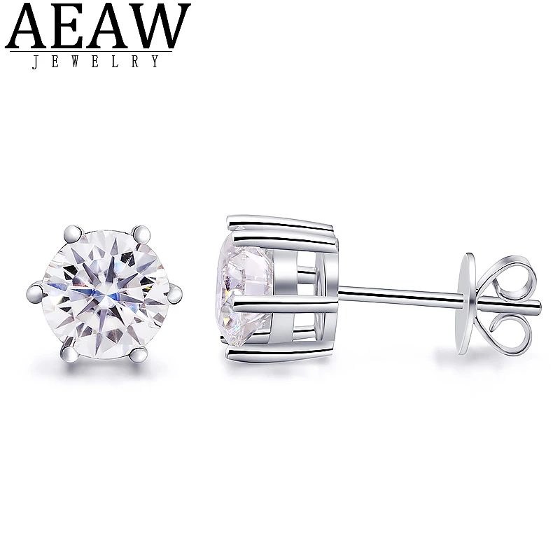 

AEAW Round Moissanite Cut Total 2.00ct 6.5mm Diamond Test Passed Moissanite Silver Earring Jewelry Girlfriend Gift