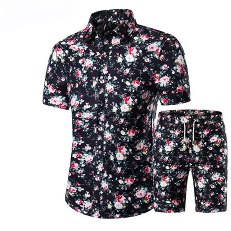 

Fashion Floral Print Shirts+Shorts Men Set 2020 Summer Short Sleeve Shirts Casual Men Hawaii Clothing Sets Tracksuit Plus Size