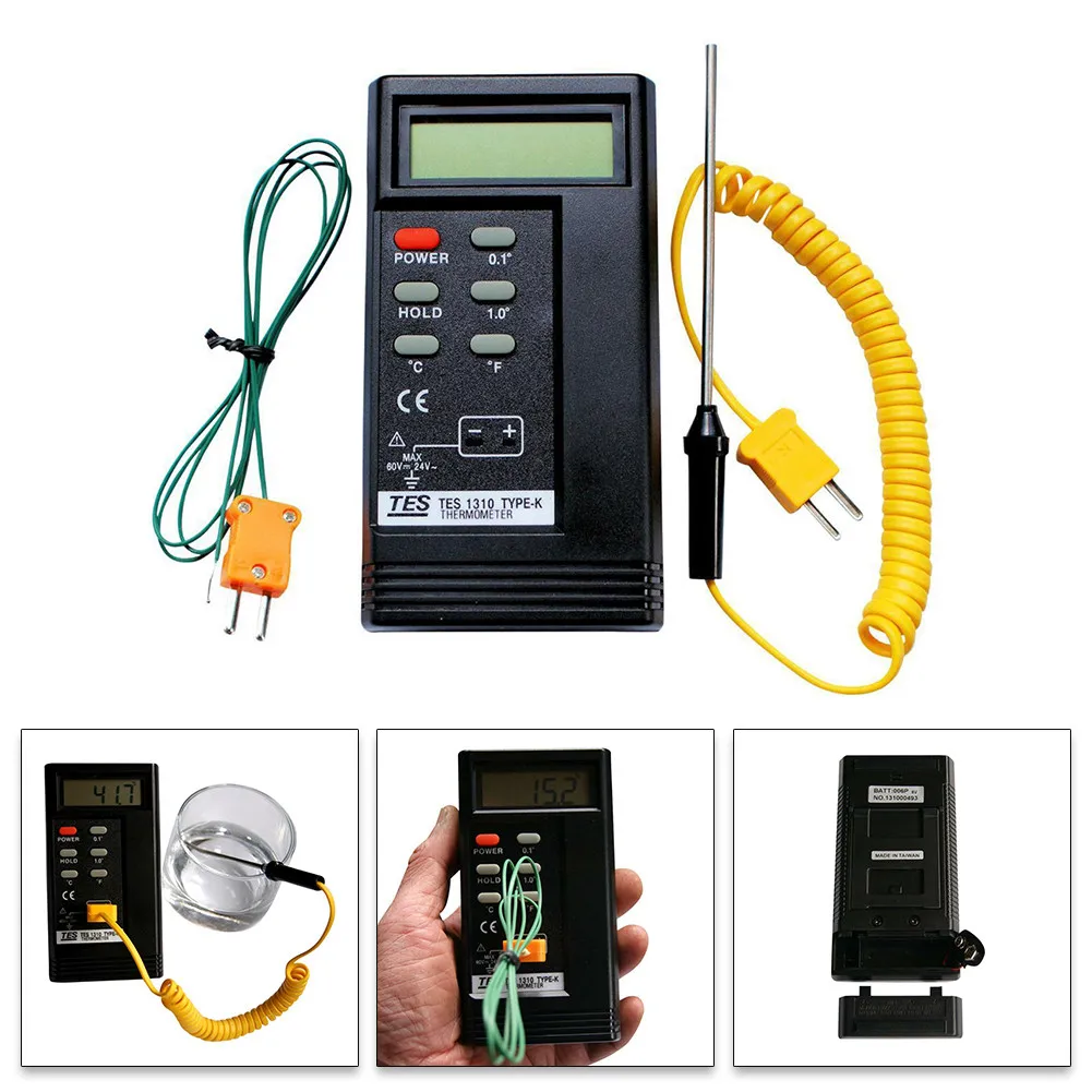 Цифровой термометр K Type TES 1310 2 датчика 1300 °C BGA термопара ОВКВ типа вставленная в